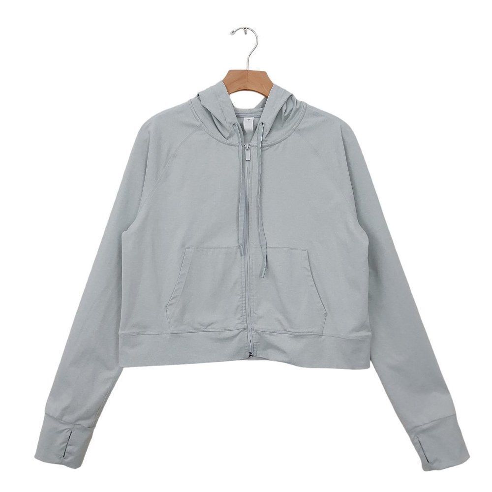 Yogalicious Womens Large Light Gray Cropped Hooded Jacket Sweatshirt Full Zip